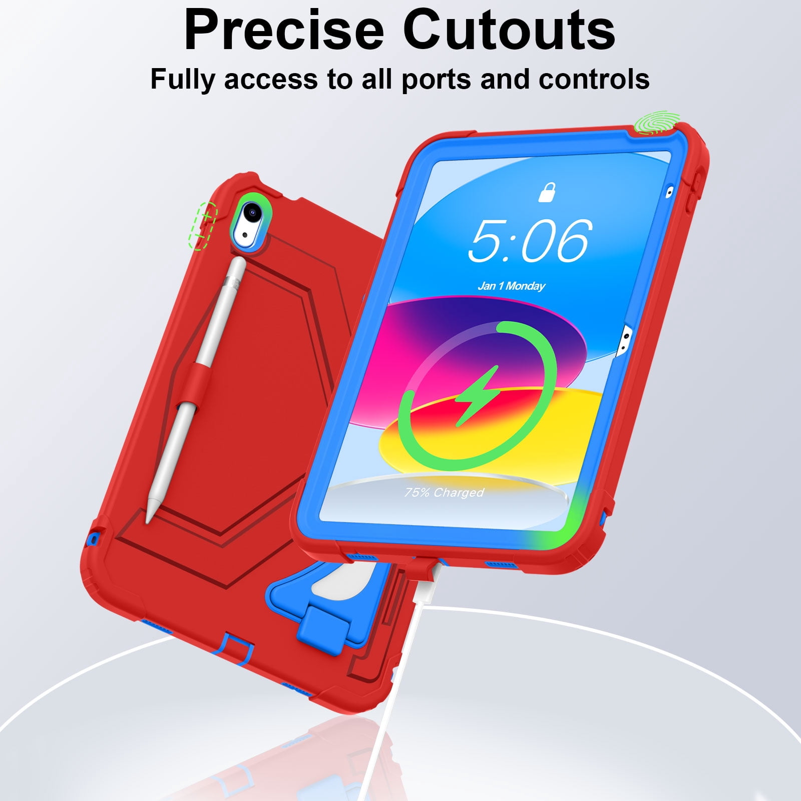 Dteck Case for 2025 Apple 11-inch iPad A16/ 10.9-inch iPad 10th Generation 2025 Cover with Pencil Holder Screen Protector Shoulder Strap Kicsktand Thickned Cornor for Kids Boys,Red Blue