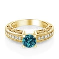 thumbnail image 2 of Gem Stone King 18K Yellow Gold Plated Silver London Blue Topaz Engagement Filigree Ring for Women (1.69 Cttw, Round 6MM, Gemstone November Birthstone, Size 6), 2 of 4