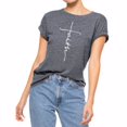 thumbnail image 2 of facefd T-Shirt Femme Col Rond Manches Courtes Blouse Femme T-Shirt Manches Courtes Décontracté Lettre Tee Top, Gris, TTG, 2 of 5