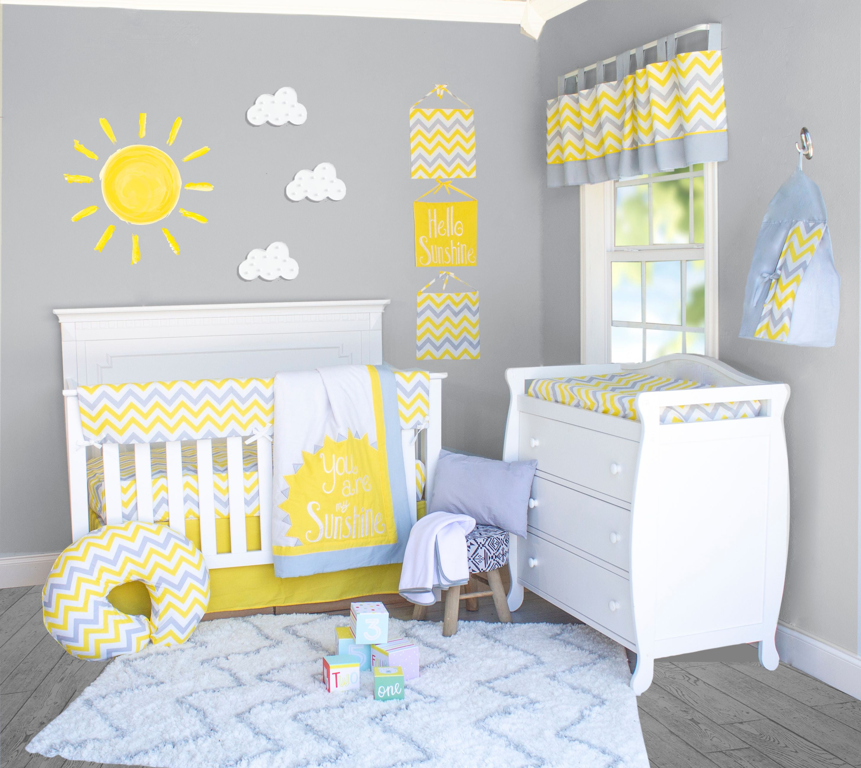 gray and yellow crib bedding