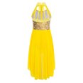 thumbnail image 4 of Linjinx Robe de Danse Latine Moderne Sans Manches à Col Halter Imprimé Peau de Serpent avec Strass Jaune 8, 4 of 7