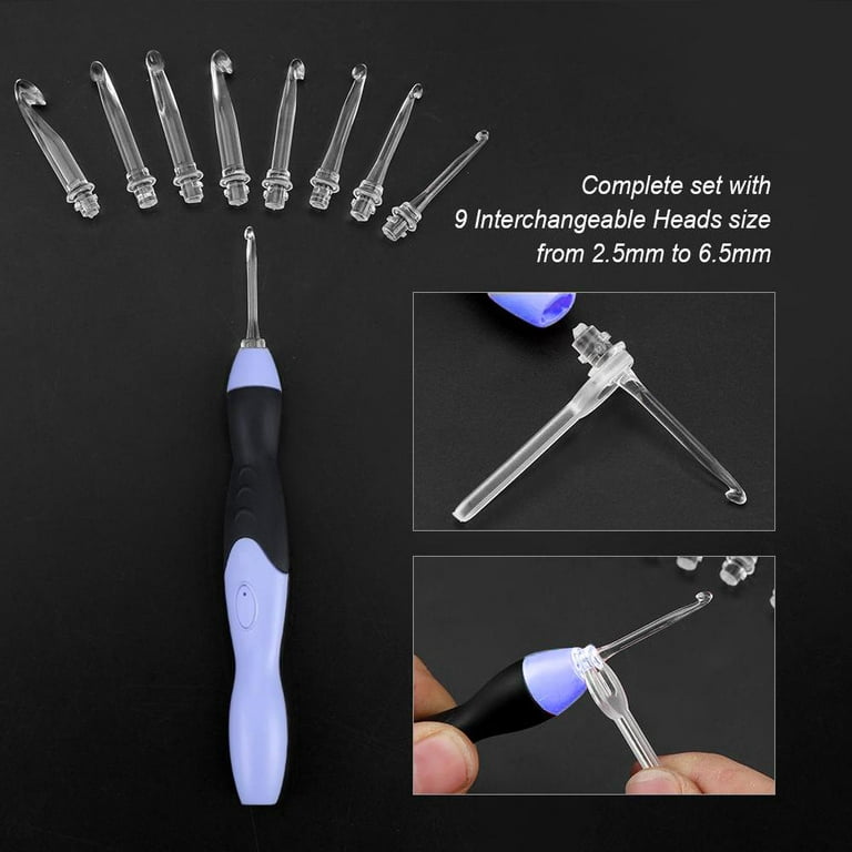 Counting Crochet Hooks Set ,Stitch Counters For Crocheting,USB Rechargeable  LED Light Up Crochet Hook Set Knitting Tool with Replaceable Tips 2.5-6.5MM  