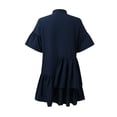 thumbnail image 4 of Innerwin Chiffon A-Line Dresses Ruffle Ladies Short Mini Dress Holiday Solid Color Baggy Swing Sundress Navy Blue XL, 4 of 7