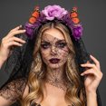 thumbnail image 5 of UNLLLL Halloween Large Rose Headband with Sheer Overlay, Gothic Bride Hair Accessory, Fancy Dress Costume Prop, for Themed Parties and Events (Purple), 5 of 7