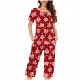 thumbnail image 3 of Feancey Capri Pajamas for Women Set with Pockets Floral Print Casual Pjs Sets Button Up Pleated Short Sleeve Top Cotton Soft Sleepwear Two Piece Holiday Clearance, 3 of 6