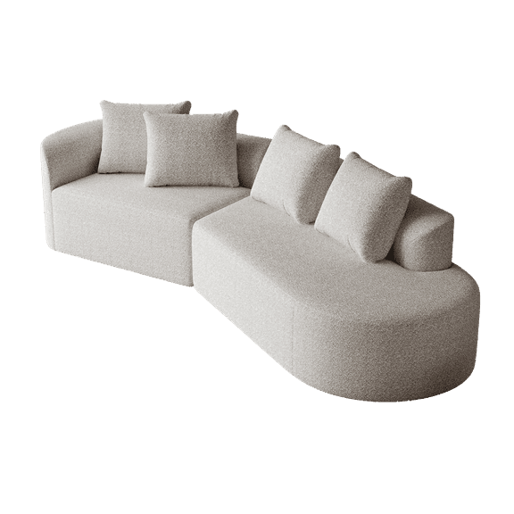 Modern Upholstered Oversized Sectional Sofa, 112-Inch Chenille 4-Seater Extra Deep & Wide Seat Curved Cloud Couch with 4 Throw Pillows, Free Combination Sofa Couch for Living Room,Bedroom (Khaki)