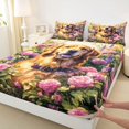 thumbnail image 5 of Manfei Floral Dog Bed Sheets, Garden Bloom Full Size Sheets, Orange Green, 4-Piece, 1 Flat Sheet, 1 Fitted Sheet and 2 Pillowcases, 5 of 6