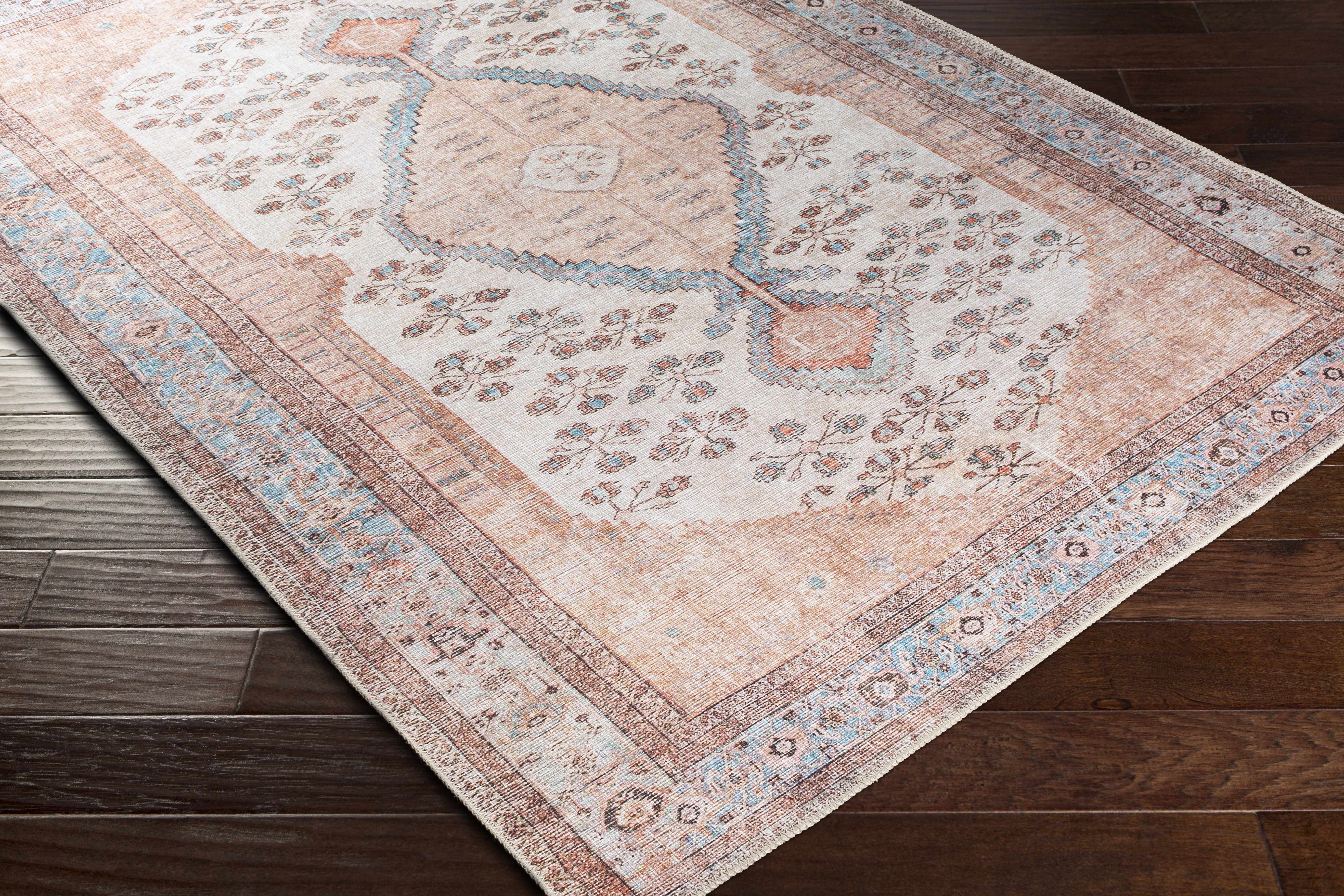 Hauteloom Moora Boho Vintage Distressed Runner Rug - Machine Washable Traditional Medallion Area Rug for Hallway, Kitchen - Tan, Peach, Blush - 2'7" x 10'
