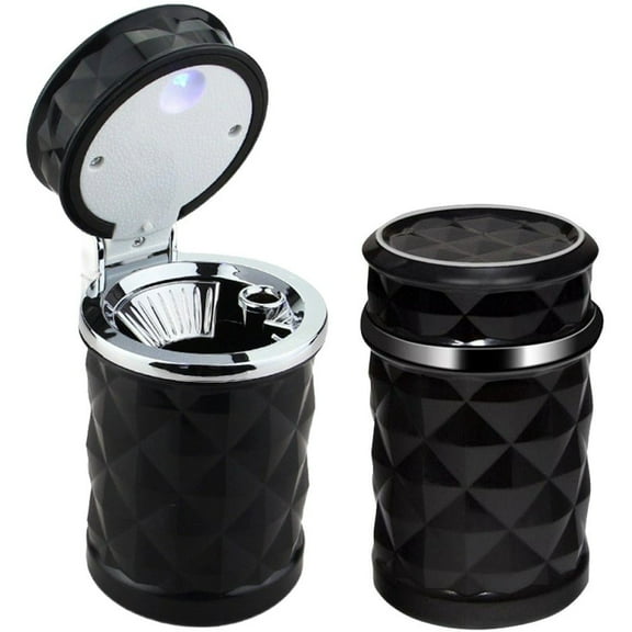 Hzzsbu 2pcs Car Ashtray, Portable Car Smokeless Cylinder Ashtray, Self-extinguishing Ashtray with Lid and Led Light Indicator for Vehicle Truck Office Home