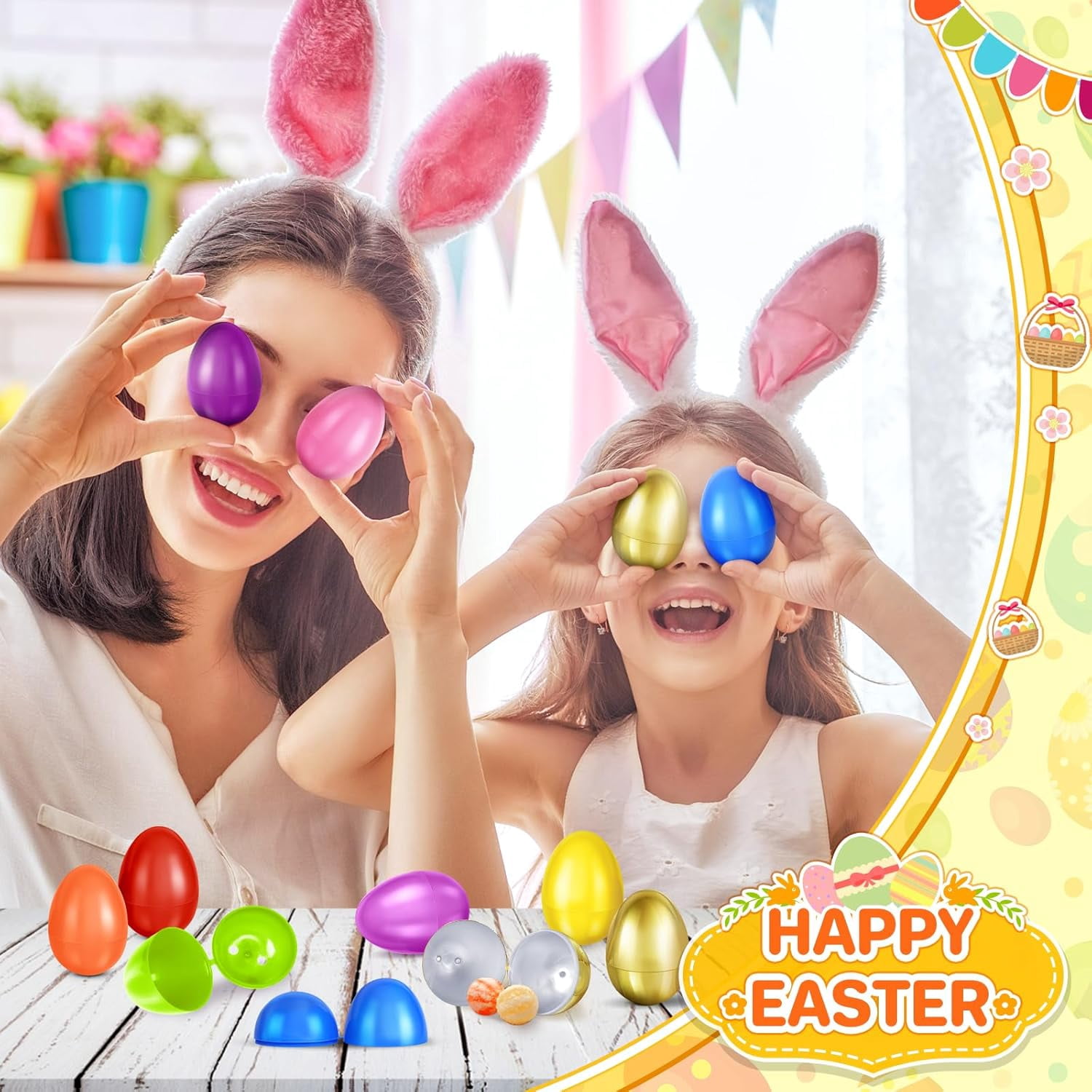 2.3” Unfilled Easter Eggs, 2000 pcs Colorful Egg Plus 24 Golden Egg, Empty Plastic Eggs Fillable with Candy, Treats, Presents for Toy Basket,Easter Decorations, Easter Egg Hunt