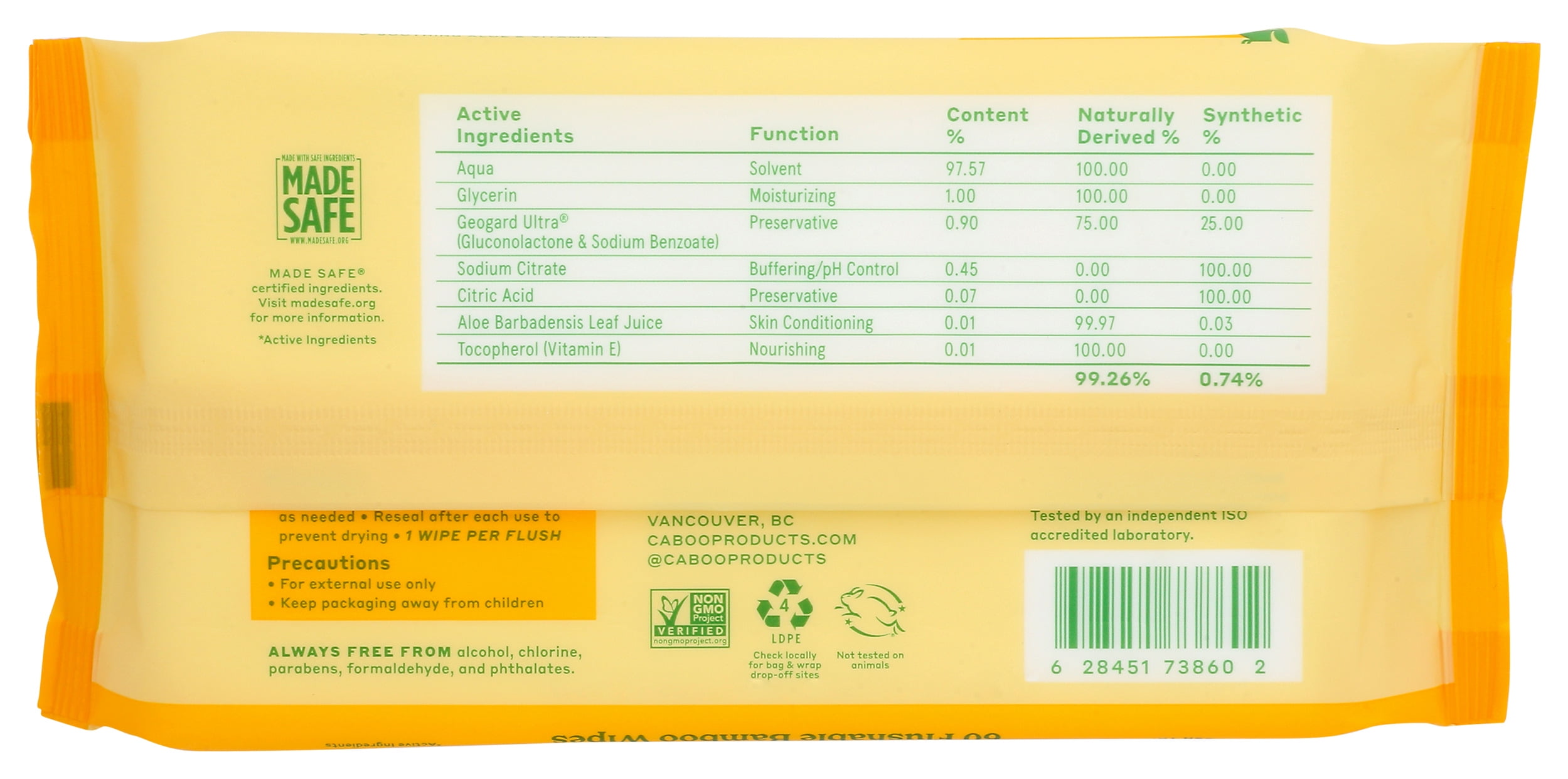 Pack of 12, Caboo Bamboo Flushable Wipes, 60 ct