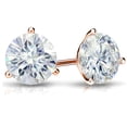 thumbnail image 2 of 14k Rose Gold Round Moissanite Stud Earrings (6ct TGW, 9.5mm, J-K) 3-Prong Martini, Screw-Back by Diamond Wish, 2 of 3