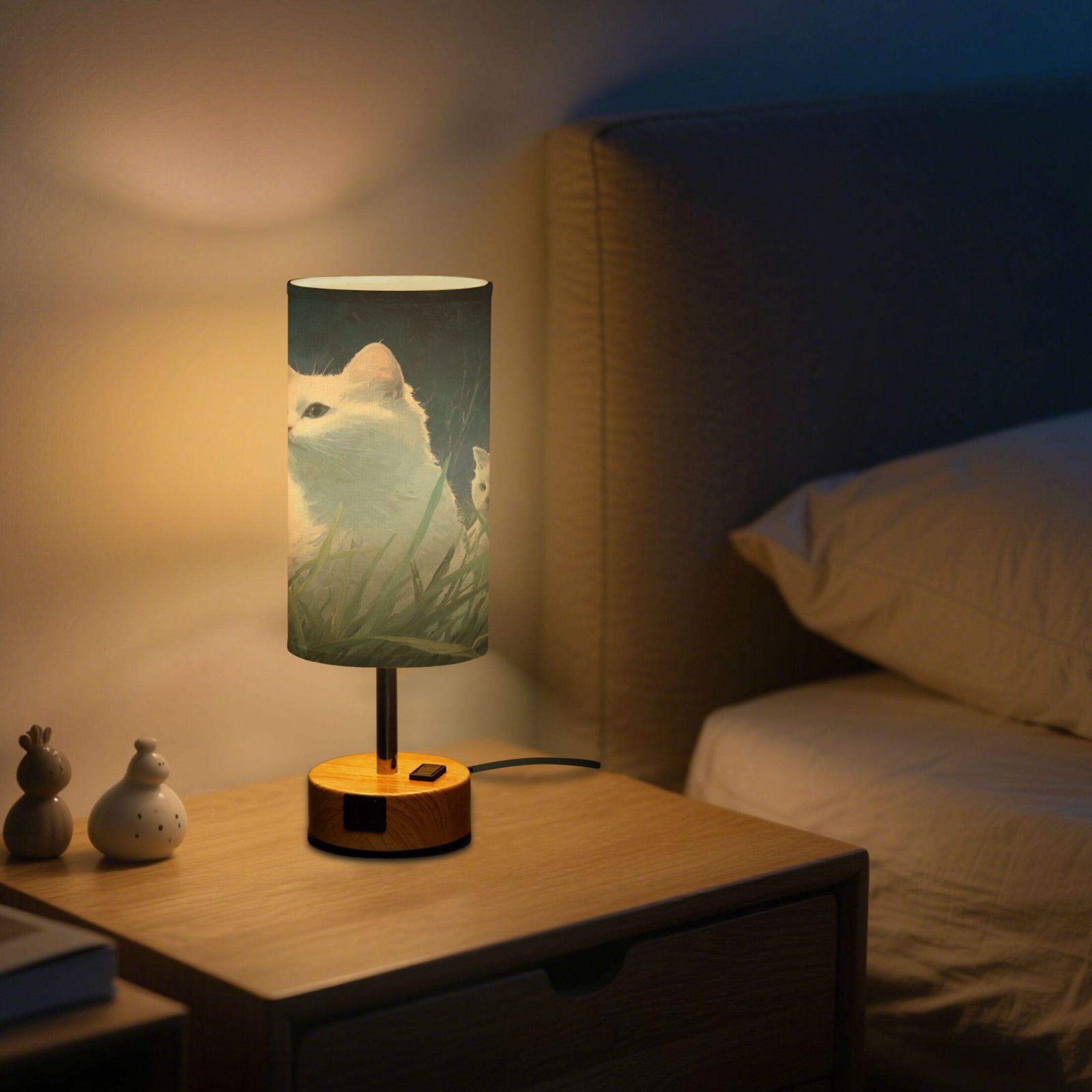 Touch-Control 3-Color Desk Lamp with Plug – Energy-Saving LED + 3 Simultaneous Charging Ports Cat Mom with Cat Babies