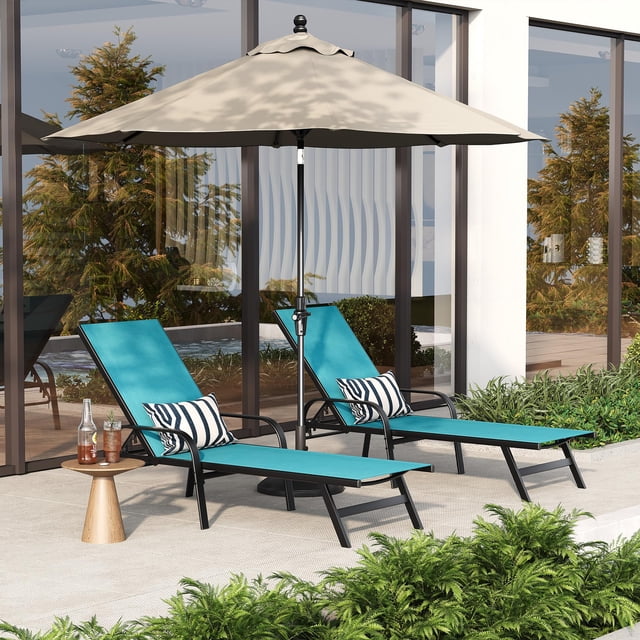 Outdoor Lounge Chairs – Set of 2 Ergonomic Adjustable – 5-Position Reclining Patio Chaise – Breathable Textilene, Weather-Resistant Iron Frame – for Garden, Poolside, Balcony & Backyard – Sky Blue