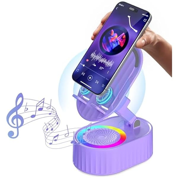 wonima02 Wireless Induction Audio Bluetooth Speaker 5in1 Phone Holder Emergency Rechargeable (3000mAh) with Colorful Ambient Light 300° Foldable for Tablet iPhone Android, Gifts for Men Women