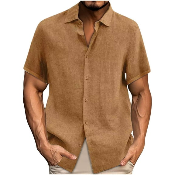 CHGBMOK Mens Dress Shirts Casual T-shirt Solid Short Sleeve Stand Collar Buttons Pullover Blouse Sizes S-5XL