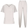 thumbnail image 2 of 2 Piece Outfits Summer,Scrubs for Women Set V Neck Scrubs Top Eelastic Waisted Jogger Scrub Pants Medical Nursing Uniforms with Pocket, 2 of 5
