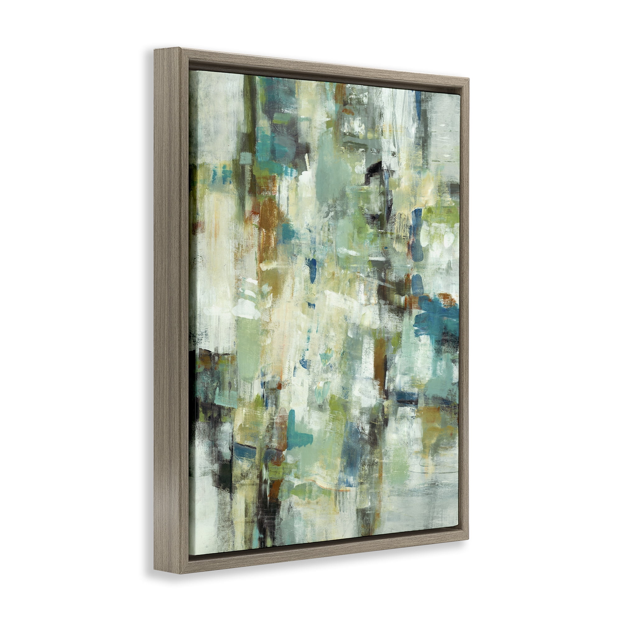 Stupell Industries Restless Green Abstraction Abstract Painting Brown Floater Framed Canvas Art Print Wall Art, 17 x 21