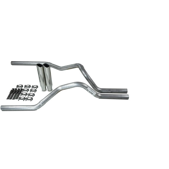 Truck Exhaust Kits - Shop Line Dual Exhaust Sytem 2.5 inch Aluminized Pipe No Muffler Polished Rolled Tips