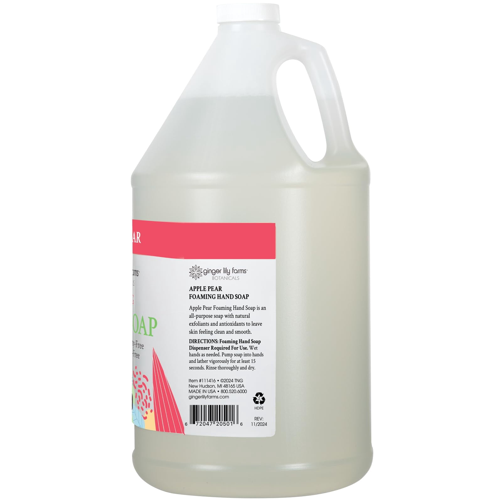 Ginger Lily Farms Botanicals All-Purpose Foaming Hand Soap Refill, 100% Vegan & Cruelty-Free, Apple Pear Scent, 1 Gallon (128 fl oz)