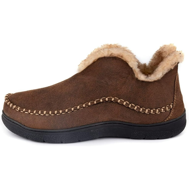 Wishcotton Men s Moccasin Bootie Slippers with Faux Wool Lined