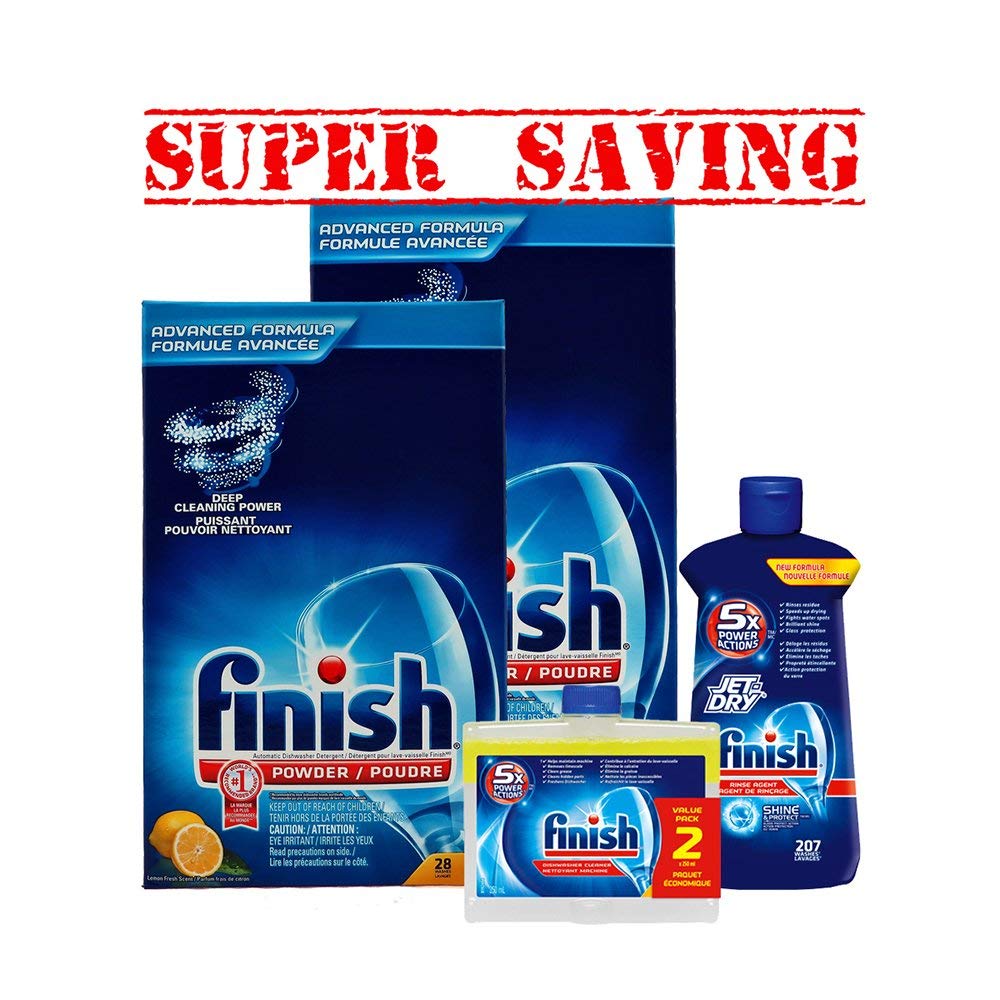 2 X Finish Deep Cleaning Lemon Powder 3 Kg & JetDry Rinse Agent, 621