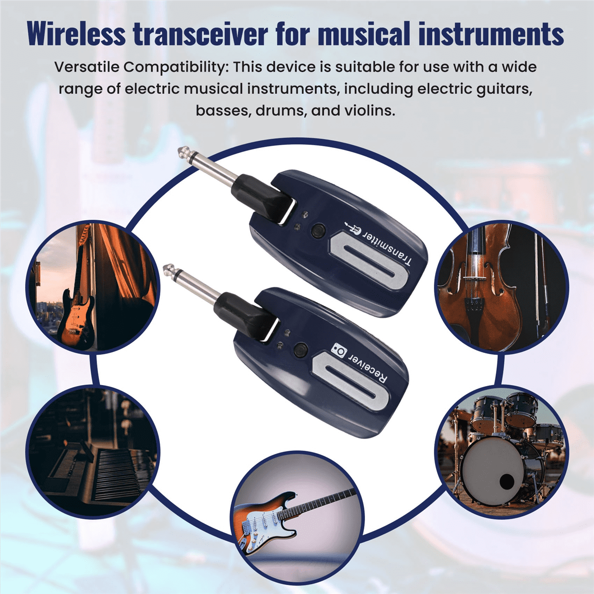 Guitar Wireless System USB Rechargeable Wireless Guitar Transmitter Receiver Electric Guitar Bass Wireless System,A