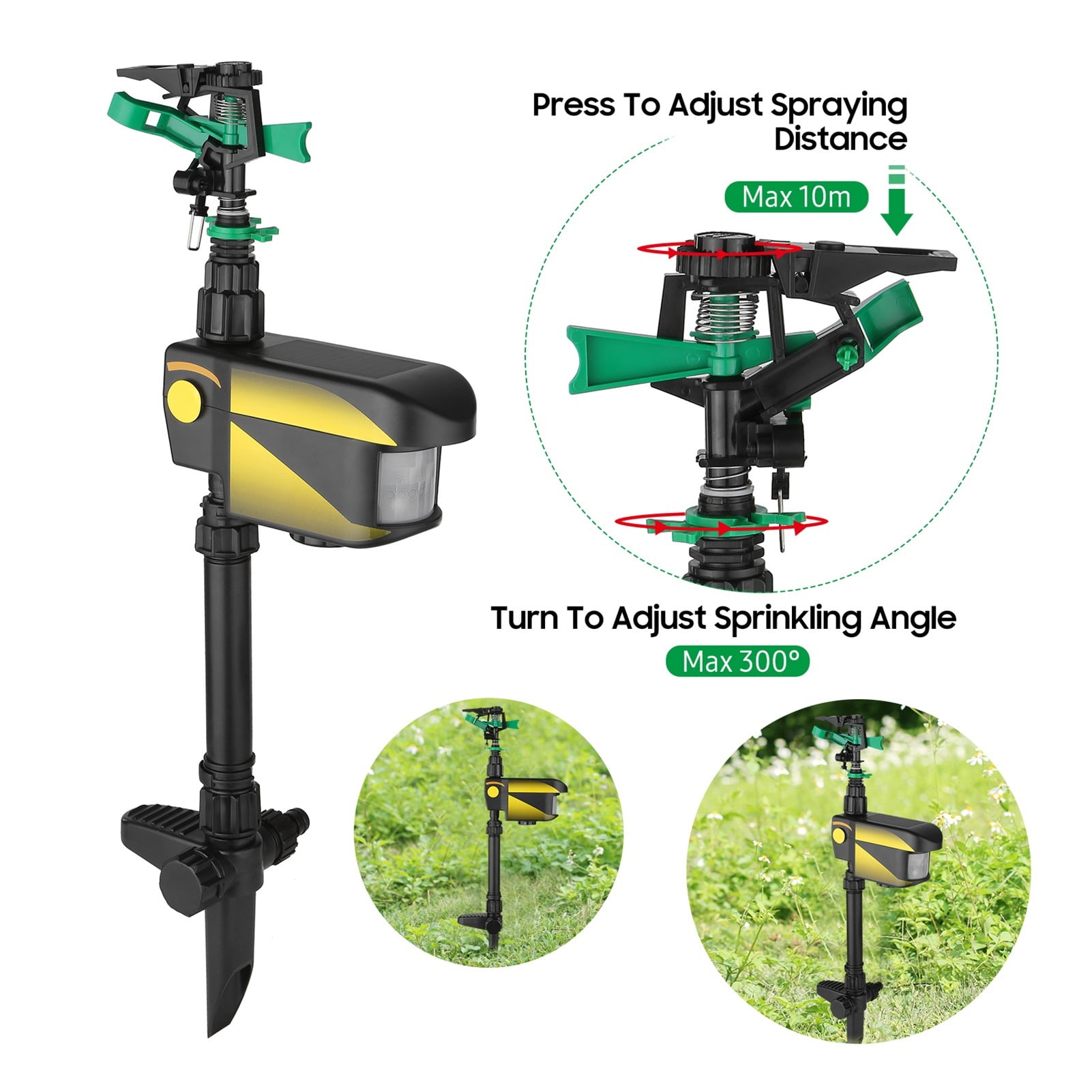 Sprinkler Automatic Rotating Large Area Solar Powered Motion Activated Animal Repeller Sprinkler Garden Animal Deterrent
