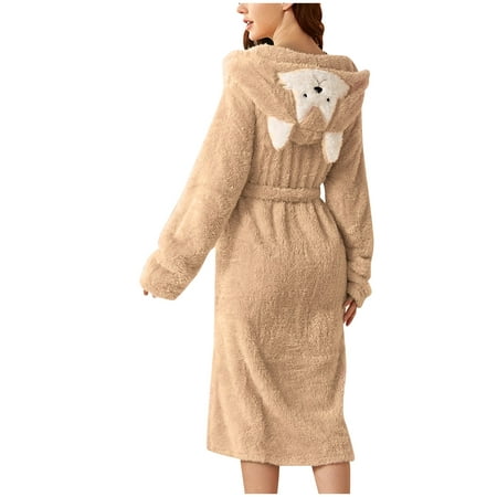 

ASEIDFNSA Womens Soft Pajamas Sets Sleep for Women Women S Bathrobe Double Pocket 3D Ear Hooded Flannel Bathrobes Double-Faced Velvet Pajamas Soft And Warm Robe