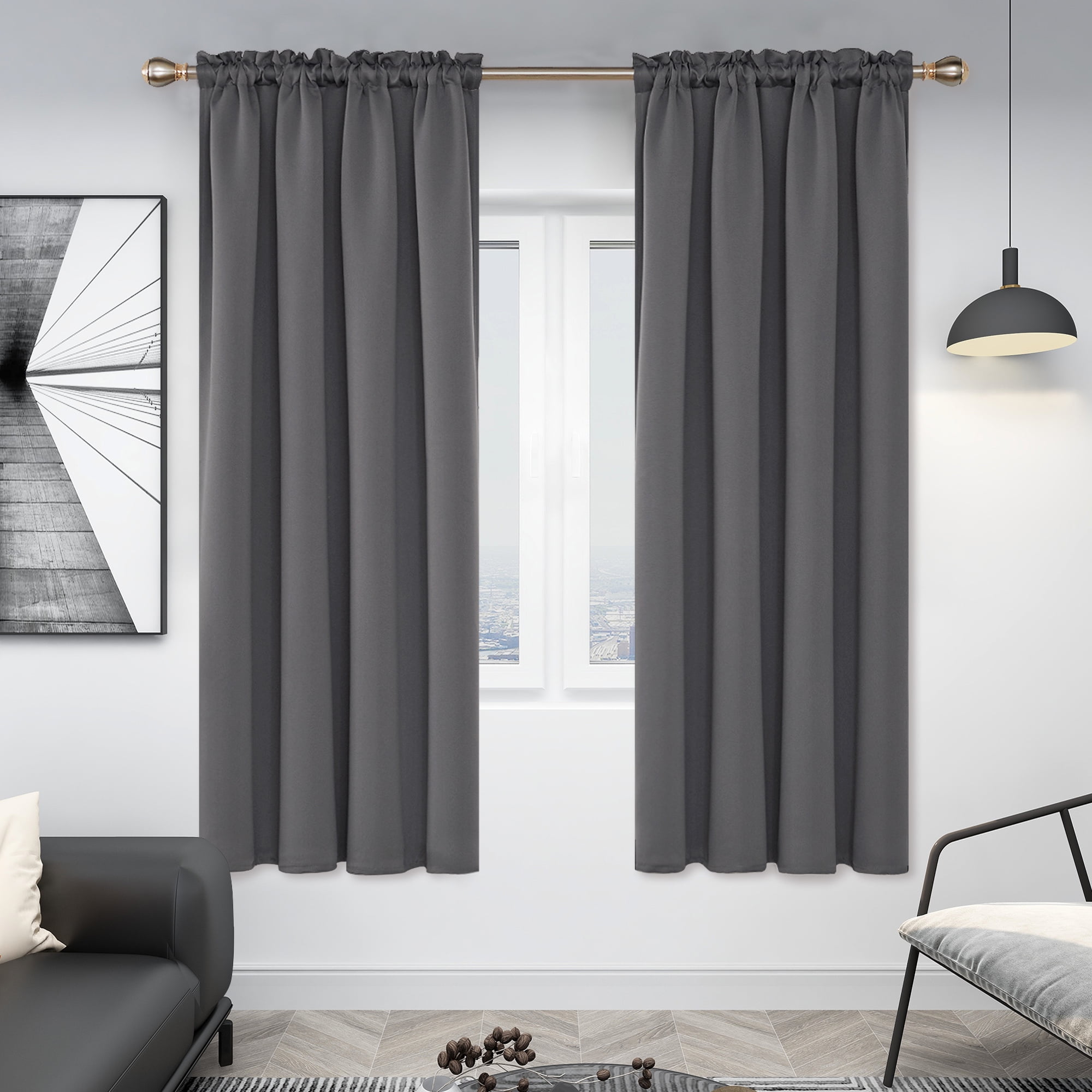 Deconovo Dark Gray Blackout Curtains Rod Pocket Curtain Panels Light