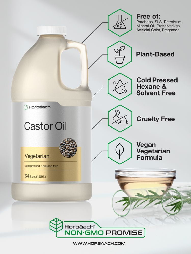 Castor Oil 64oz | for Hair, Eyelashes & Eyebrows | Vegetarian for Men and Women | by Horbaach