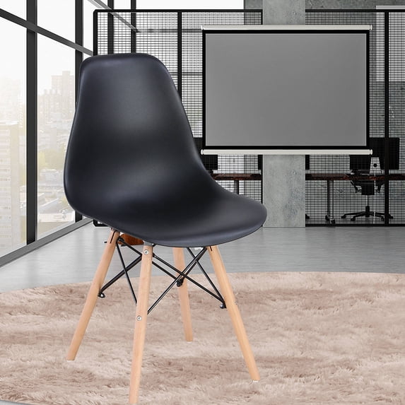 Topcobe Modern Dining Chair, Mid-century Side Chair, Leisure Chair, Natural Wood Legs for Kitchen, Living Room and Dining Room, Set of 4, Black
