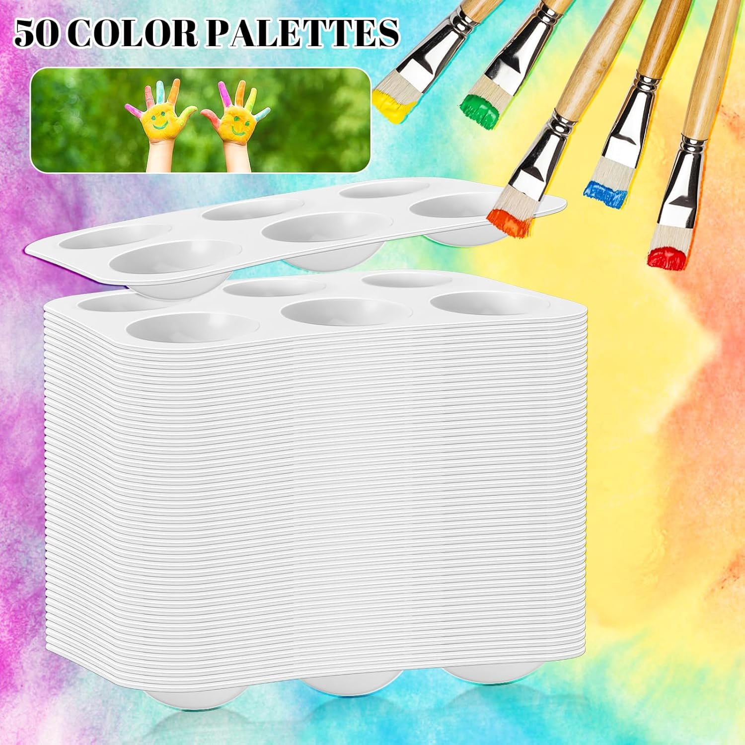 50 PCS White Plastic Watercolor , 6 Well Rectangular Paint s, Paint Tray s, Paint Trays for Kids, for Painting, DIY Craft, Art Painting Class