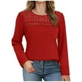 thumbnail image 2 of Antqov Long Sleeve Shirts for Women, Solid Color Openwork Crew Neck Fashion Waffle Weave Loose Fitting Tops, Daily Comfortable Casual Oversized Outfits Soft Blouses, 2 of 5