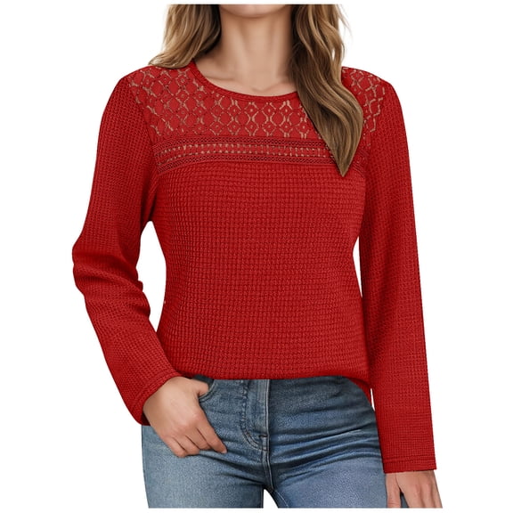 BLVB Womens Lace Long Sleeve Shirts Fall Tops Fashion Dressy Casual Lightweight Sweaters Hollow out Clothes Trendy Blouses