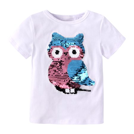 

QIPOPIQ Coats for Girls Clearance Toddler Baby Girls Trandy Cotton Funny Discoloration Flip Owl Sequins Pattern top T-shirt