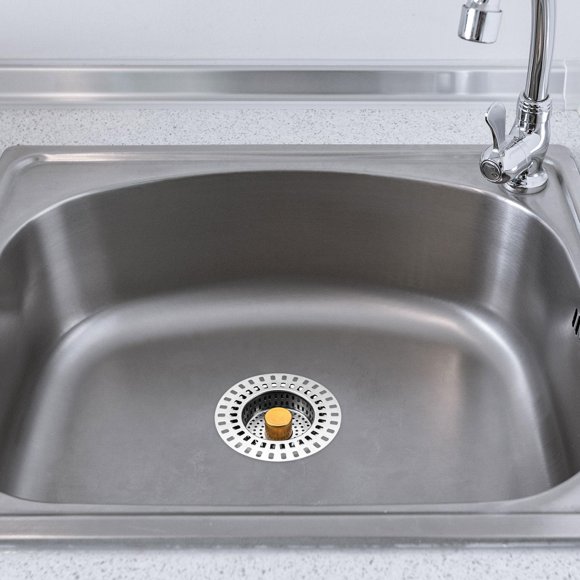 Prensa de fregadero para desagüe de núcleo sin obstrucciones, recogedor de alimentos universal, práctico tapón de cesta de drenaje mejorado para baño Oro