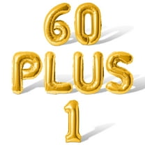 Letter Balloons - 60 PLUS 1 16" Inch Alphabet Letters Foil Mylar Balloon 61st Birthday Party Banner (Gold)