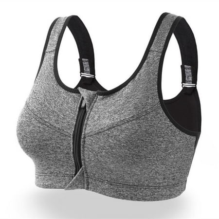 Women's Zip Front Bra Sports Medium High Impact Support Strappy Back Workout Bra Tops Yoga Sports