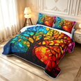 thumbnail image 3 of Homewish Watercolor Tree Of Life Quilt Full,Colorful Boho Glass Full Bedspread Sets,Black Reversible,3 Pieces, 3 of 7