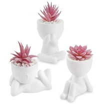 Miracliy  Artificial Pink Succulent Plants Fake Mini Succulents for Home Office Room Desk Women Gift in white human figure planters