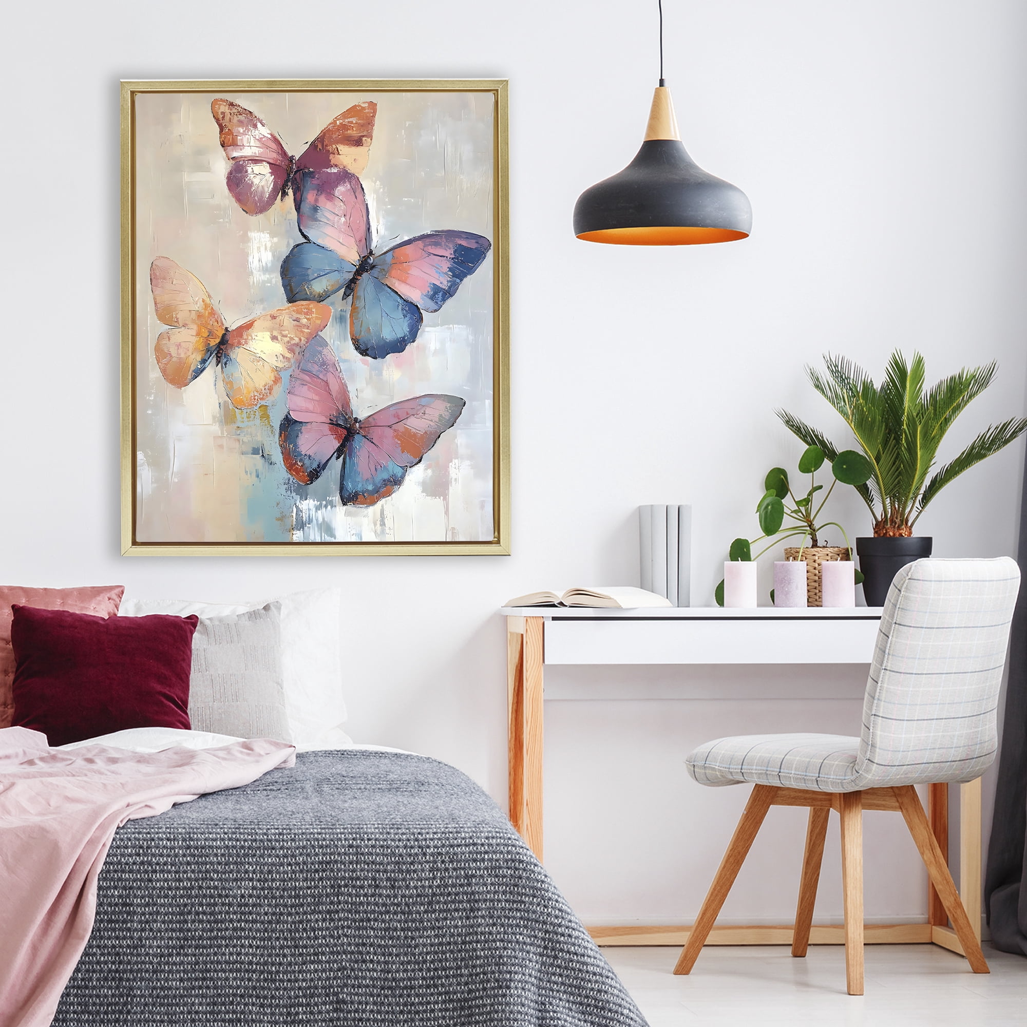 Stupell Industries Butterfly Beauty Abstraction Gold Framed Floater Canvas Wall Art, design by Creative Studio