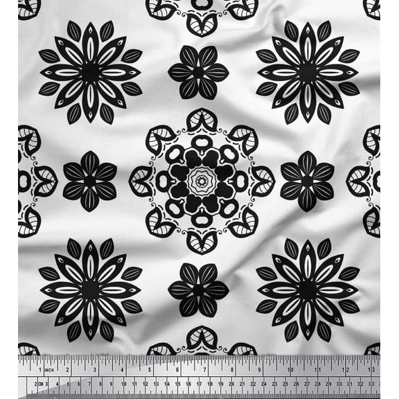 Soimoi Crepe Silk Fabric Mandala Ethnic Printed Fabric 1 Yard 42 Inch Wide