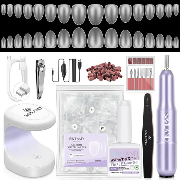 Kit de uñas de gel SAVILAND Advanced Almond con taladro para uñas y lámpara UV