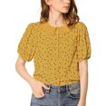 thumbnail image 1 of INSPIRE CHIC Blusa con cuello plisado y mangas abullonadas florales para mujer Mostaza XL, 1 of 6