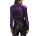 thumbnail image 3 of INSPIRE CHIC Women's Sequin Sparkle Zipper Cropped Bomber Jacket S Purple, 3 of 6