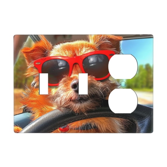 Cute Dog Driving Switch Cover Decorative Wall Plate 3-Gang 2-Toggle 1-Duplex Standard Size