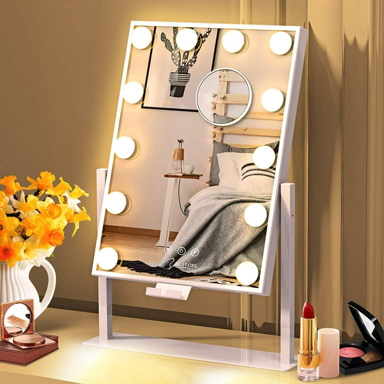 Lighted makeup mirror top with phone holder