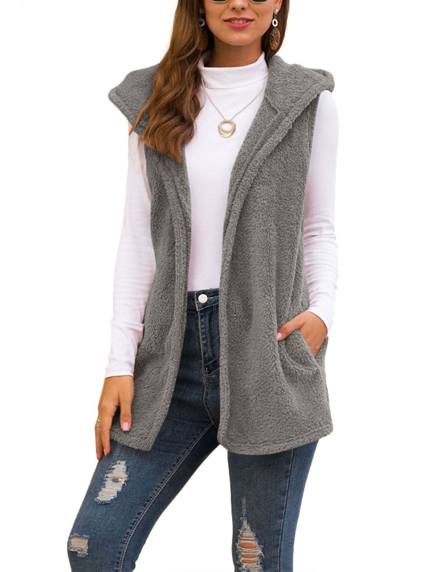 Womens Hooded Waistcoat Vest Winter Warm Casual Sleeveless Coat Jacket Plus Size