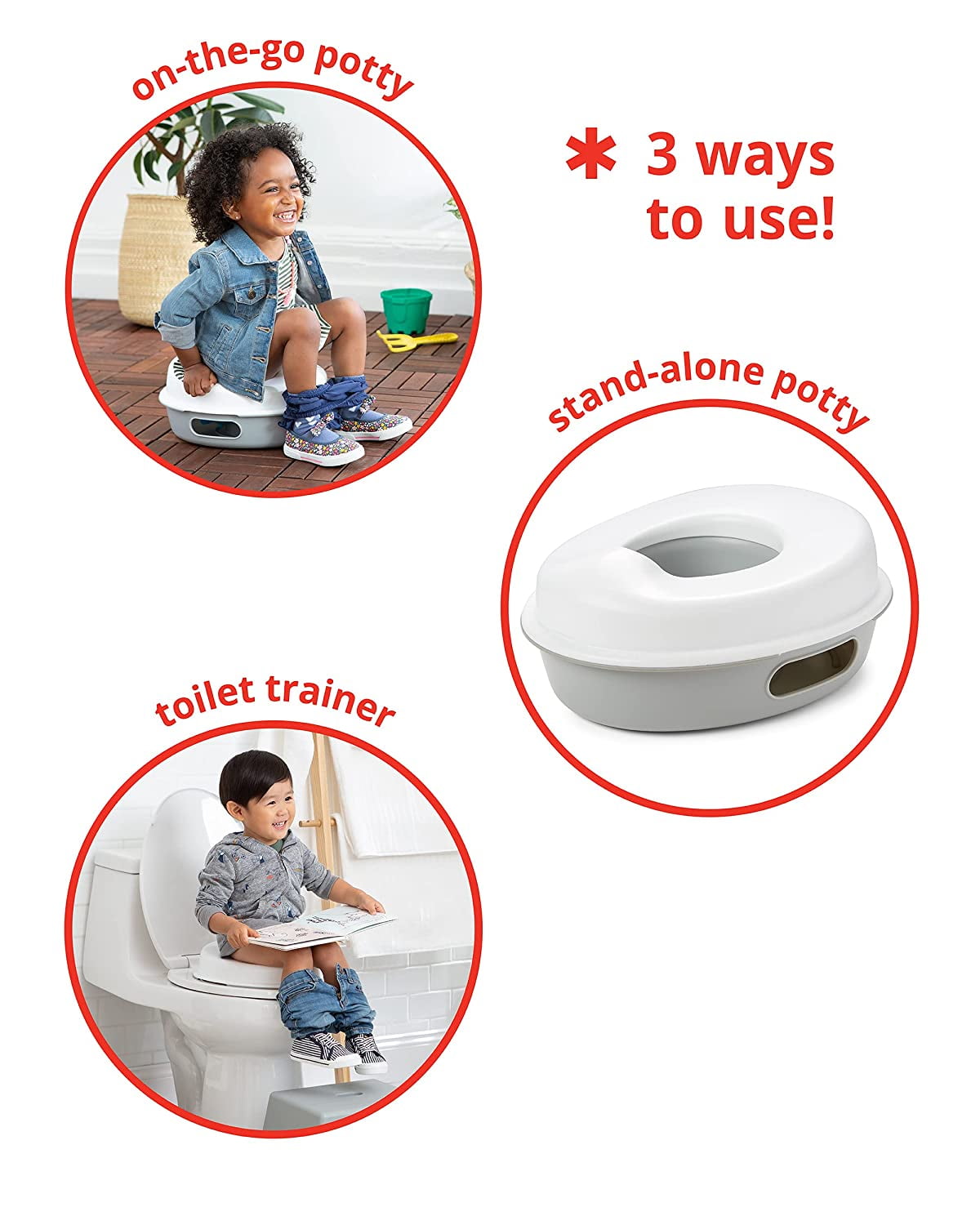 Skip Hop Potty Training Toilet, Go Time 3-in-1 Potty, White/Grey